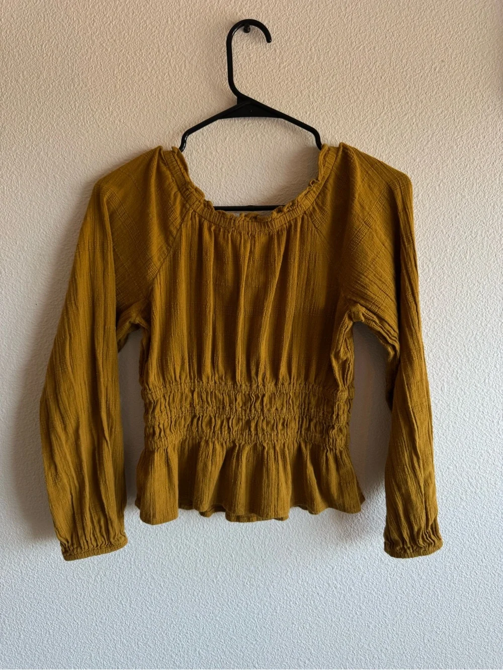 Madewell Mustard Smocked Peasant Top